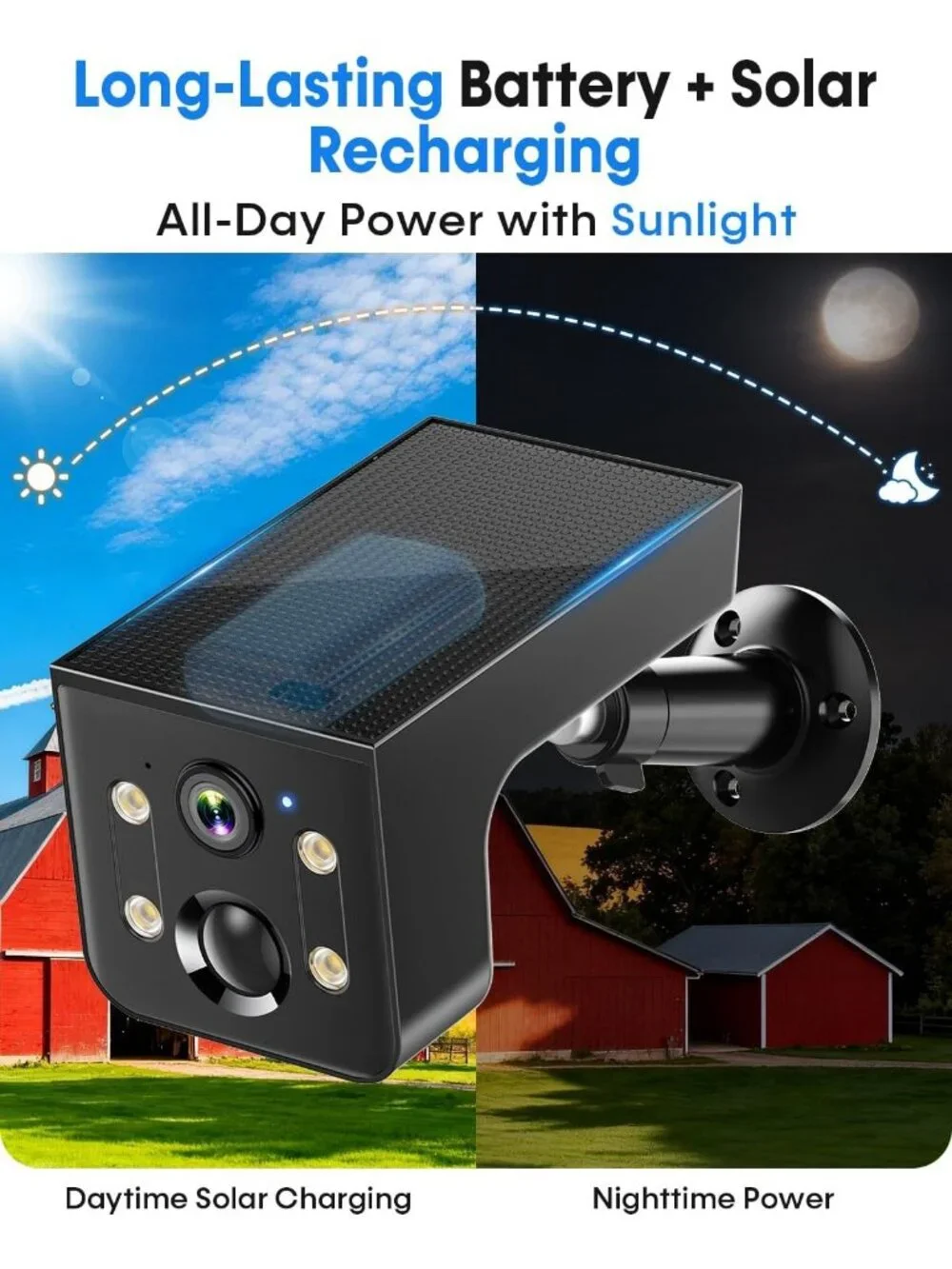 2K Solar Security Camera - Clear Outdoor Wireless, HDR, Live View & Quick Alerts